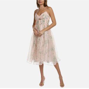 ML Monique Lhuillier Floral Organza Sleeveless Midi Dress